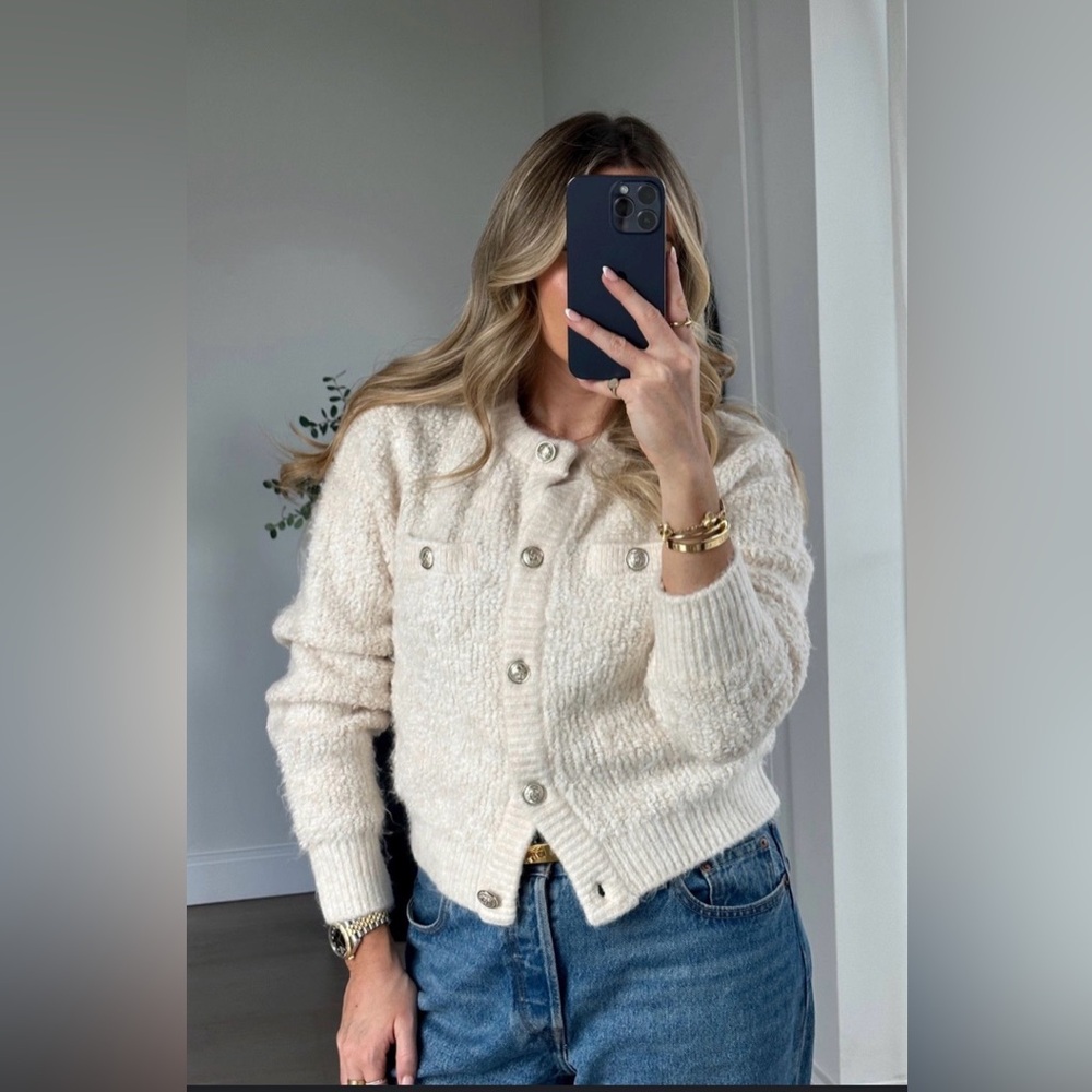 H&M Off-White Textured Cardigan XS
